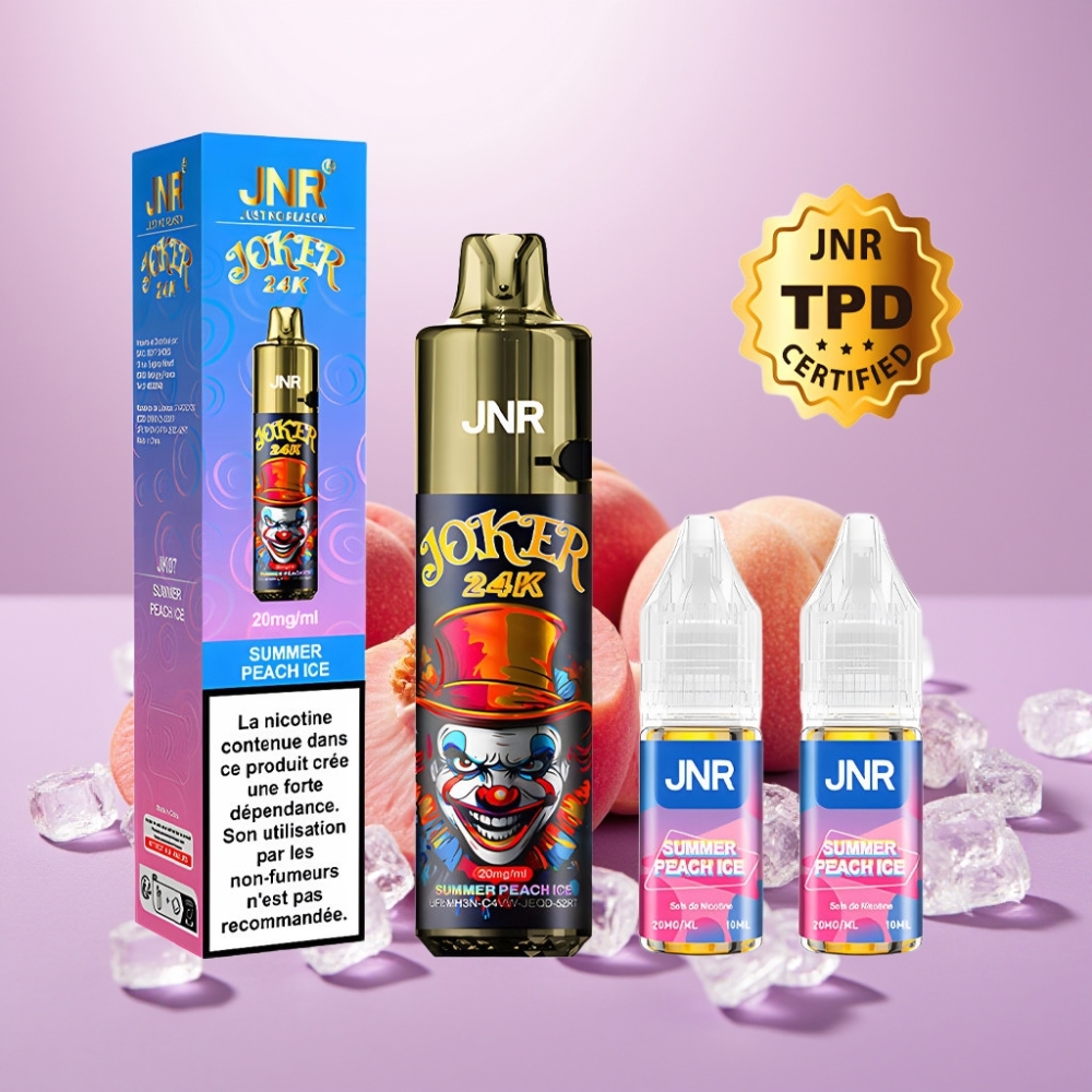 JNR Joker 24K Puffs Vape Desechable Melocotón Helado de Verano con Recargable Lateral y Luz LED