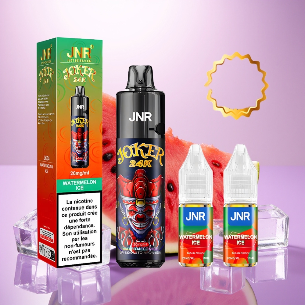 JNR Joker 24K Puffs Vape Desechable Sandía Helada – 10ml Recargable, 800mAh, Luz RGB, Tipo-C, 2% Nicotina