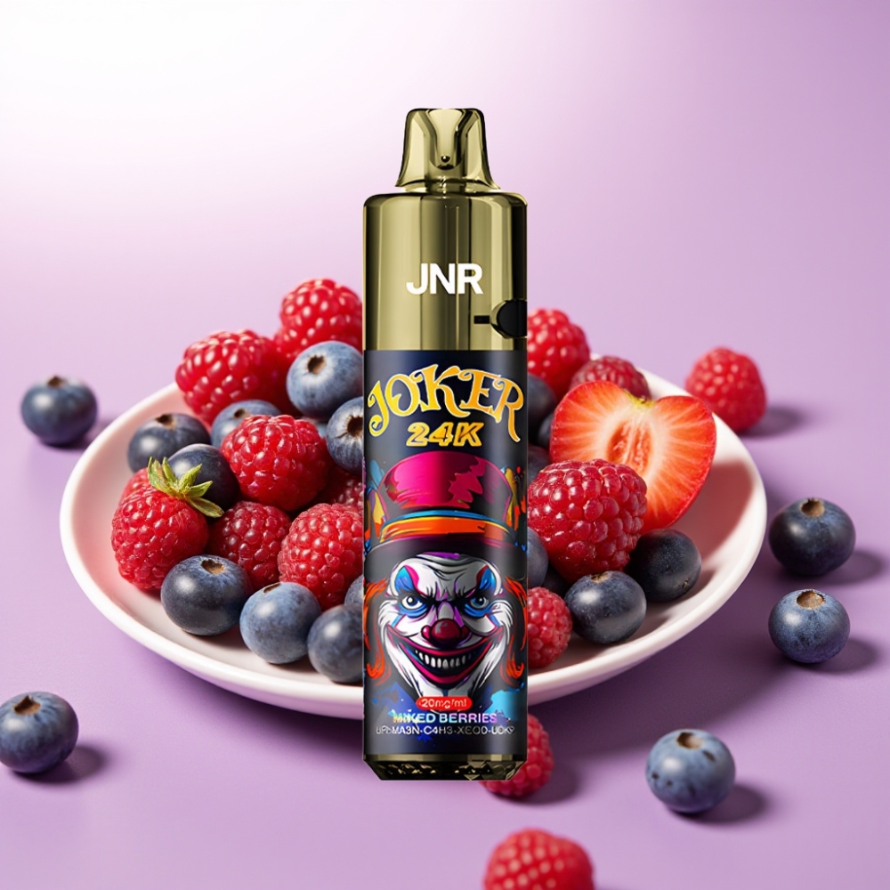 JNR Joker Recargable 24K Puffs con Luz Multicolor y Sabor a Frutas del Bosque – 2% Nicotina, 800mAh, Tipo-C