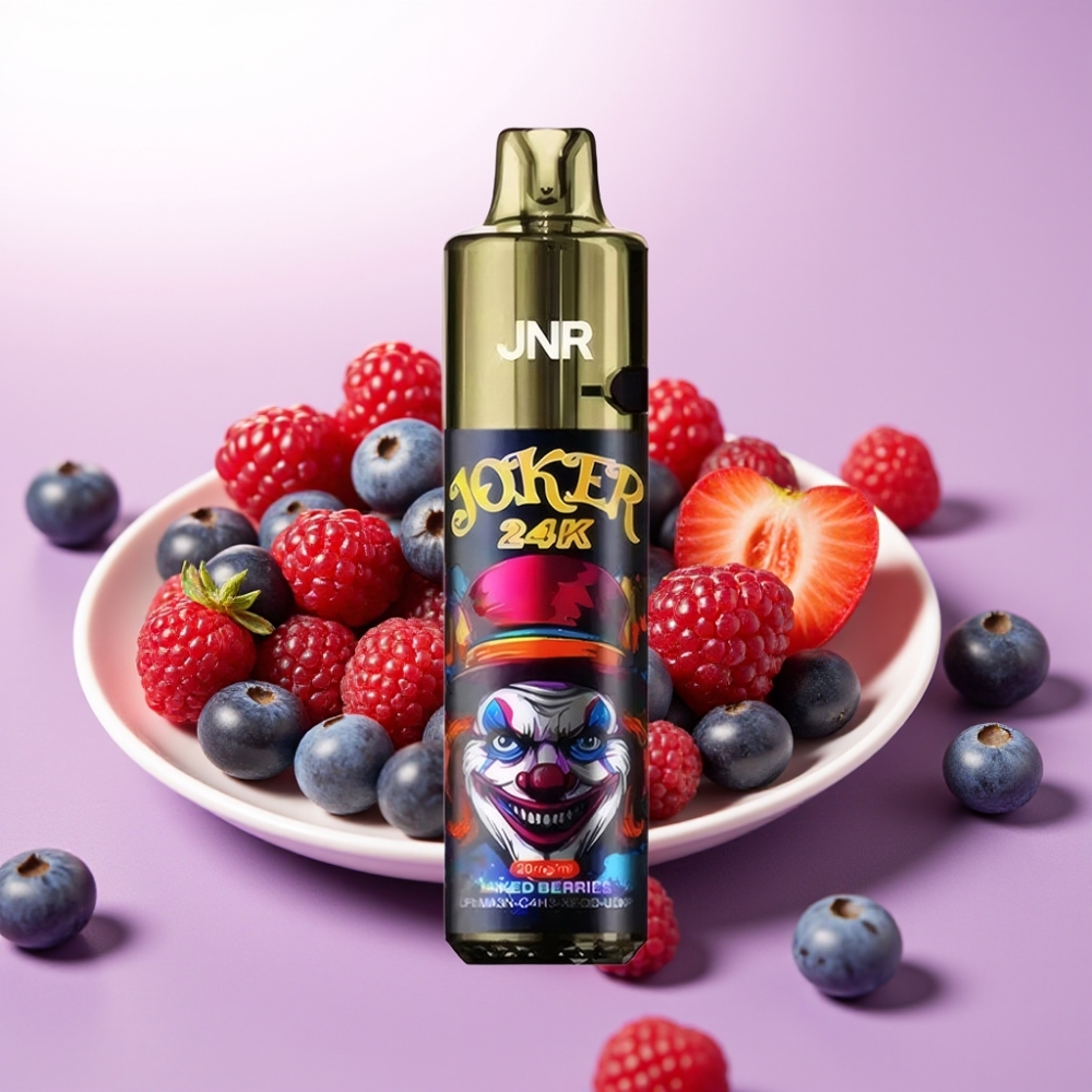 JNR Joker Recargable 24K Puffs con Luz Multicolor y Sabor a Frutas del Bosque – 2% Nicotina, 800mAh, Tipo-C