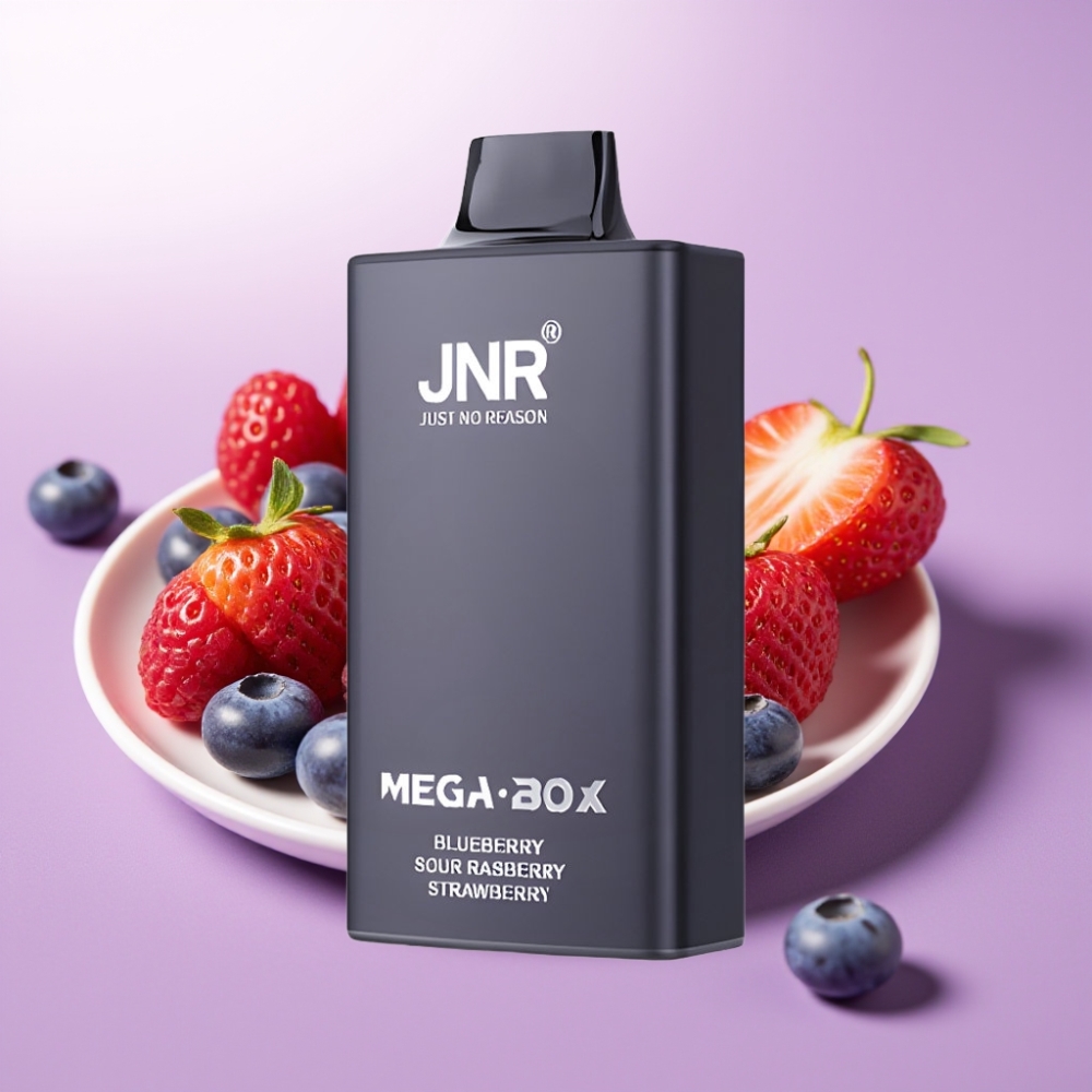 JNR Mega Box 25000 Puffs Vape Desechable Arándano Frambuesa Ácida Fresa, 30ml, Carga Rápida Type-C, 2% Nicotina