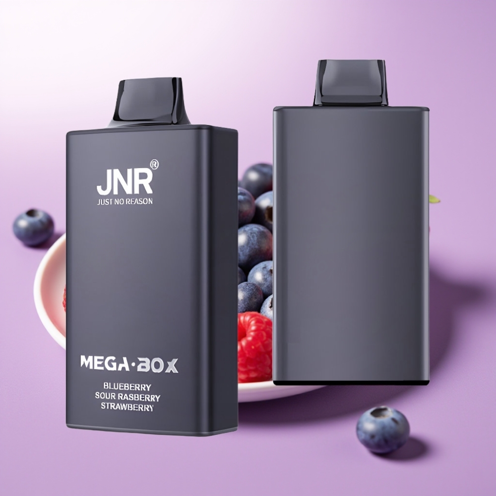 JNR Mega Box 25000 Puffs Vape Desechable Arándano Frambuesa Ácida Fresa, 30ml, Carga Rápida Type-C, 2% Nicotina