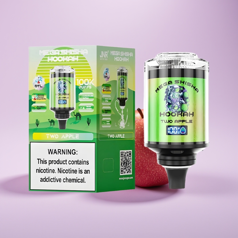 JNR Mega Shisha Hookah 100K Compatibilidad de Escritorio Dos Manzanas con Pantalla Inteligente y Carga Tipo-C