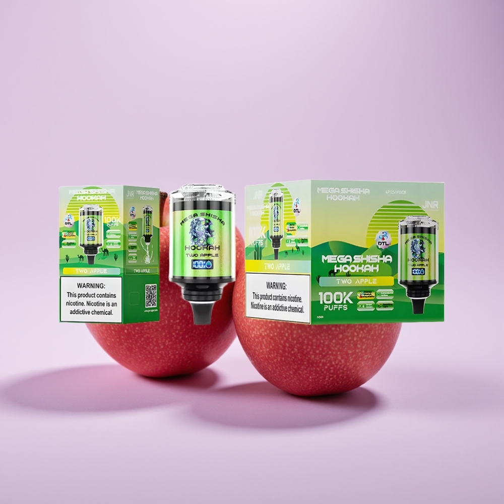 JNR Mega Shisha Hookah 100K Compatibilidad de Escritorio Dos Manzanas con Pantalla Inteligente y Carga Tipo-C