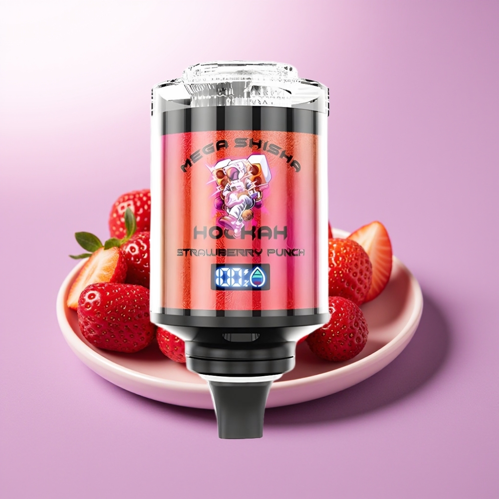 JNR Mega Shisha Hookah 100K Compatibilidad de Escritorio con Pantalla Inteligente y Sabor Punch de Fresa