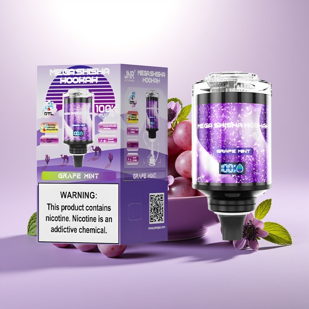 JNR Mega Shisha Hookah 100K Uvas Menta 60ml Pantalla Inteligera