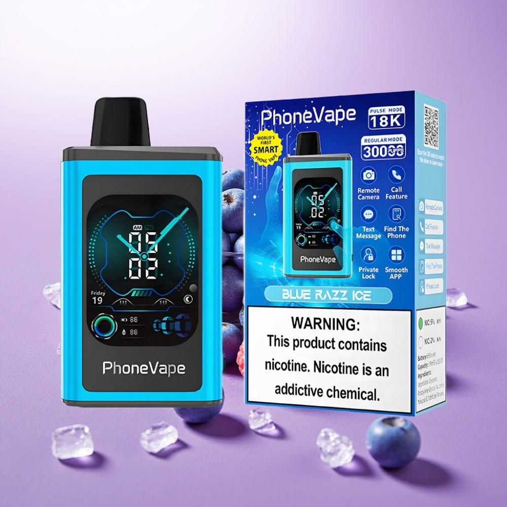 JNR PhoneVape 30000 bocadas Vape Desechable Arándano Azul Hielo con Batería Recargable 850mAh, Turbo y Pantalla Completa