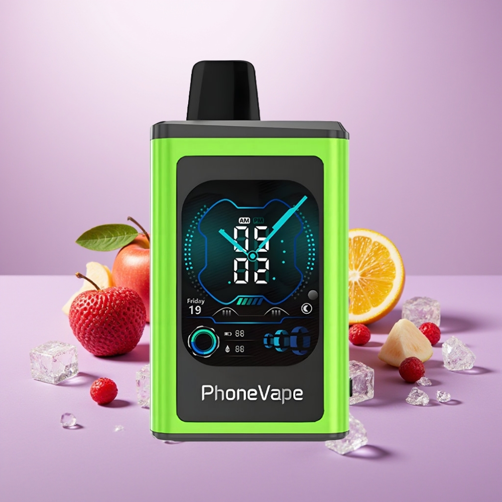 JNR PhoneVape 30000 caladas Vape Desechable Manzana Ácida Helada con Batería Recargable 850mAh, Pantalla Completa y Modo Turbo