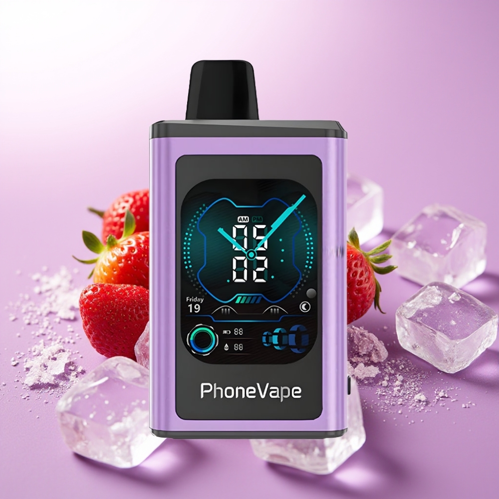 JNR PhoneVape 30000 puffs Desechable Fresa Hielo con Batería Recargable 850mAh, Turbo y Pantalla Completa