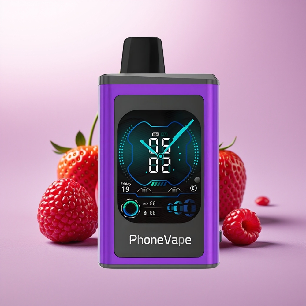 JNR PhoneVape 30000 puffs Disposable Vape Cereza Fresa Frambuesa con Batería Recargable 850mAh, Pantalla Completa y Modo Turbo