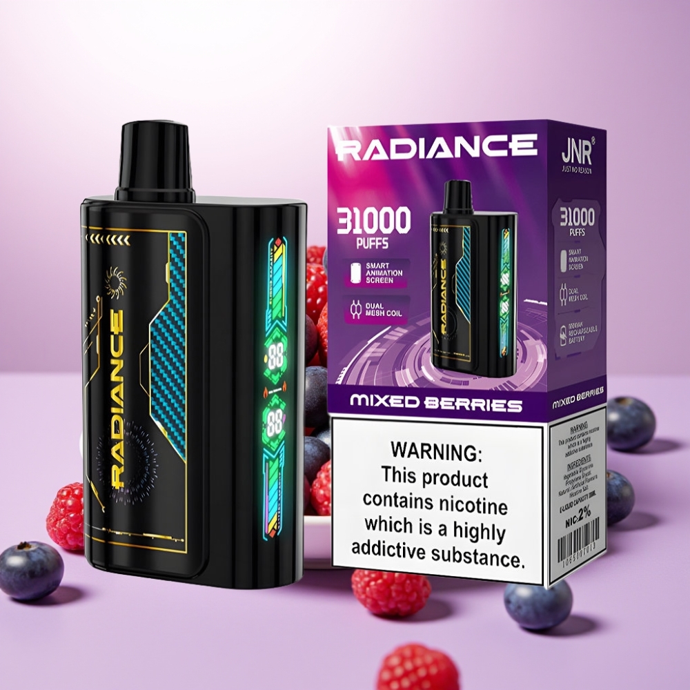JNR Radiance 31000 Puffs Desechable Vape BAYAS MIXTAS – 28ml, Pantalla Animada, Batería Recargable 950mAh