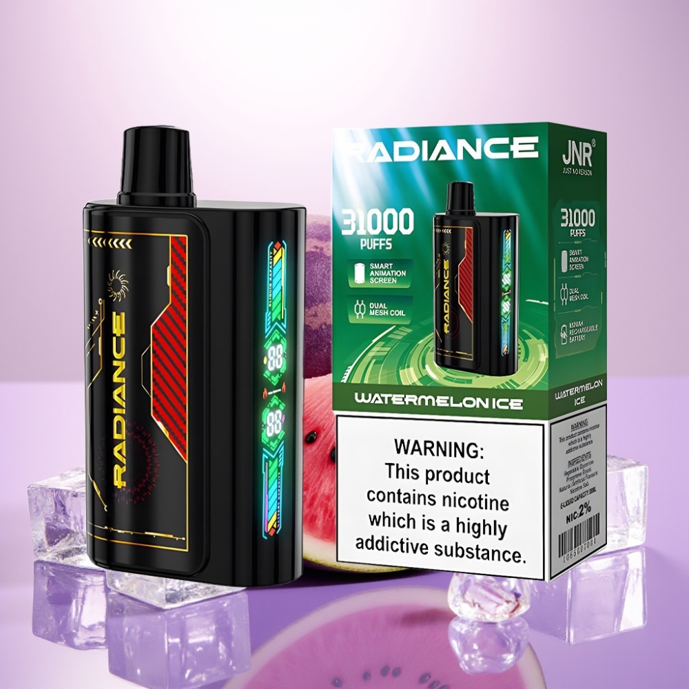 JNR Radiance 31000 Puffs Desechable Vape SANDÍA HELADA – 28ml E-líquido, Pantalla Animada Inteligente, Batería Recargable 950 mAh