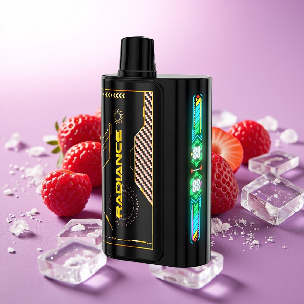 JNR Radiance 31000 Puffs Vape Desechable FRESA FRAMBUESA CEREZA HIELO – 28ml, Pantalla Animada, Doble Malla, Batería 950mAh, Tipo-C
