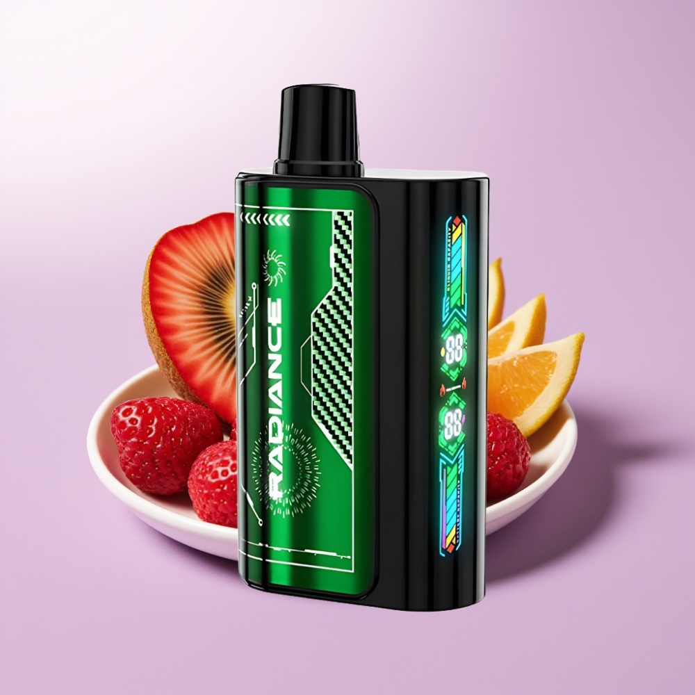 JNR Radiance 31000 Puffs Vape Desechable FRESA KIWI – Pantalla Animada, Doble Malla, 950 mAh, Tipo-C