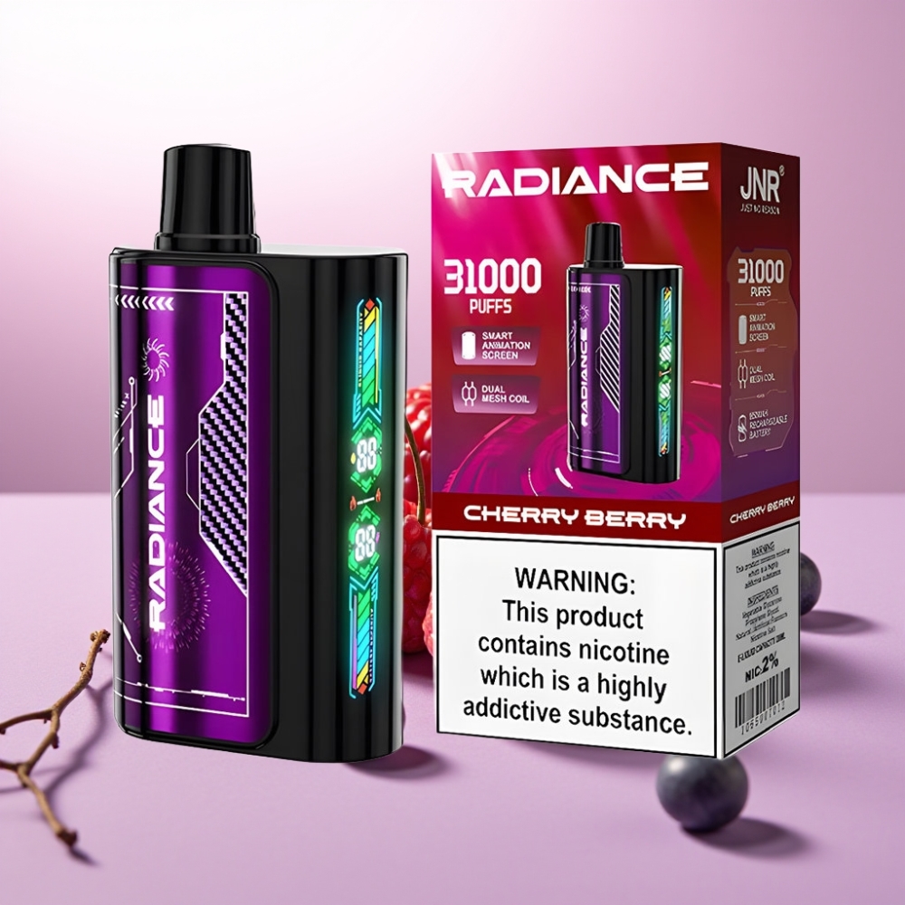 JNR Radiance Vape Desechable 31000 Caladas Sabor CEREZA Y BAYA con Pantalla Animada y Batería Recargable