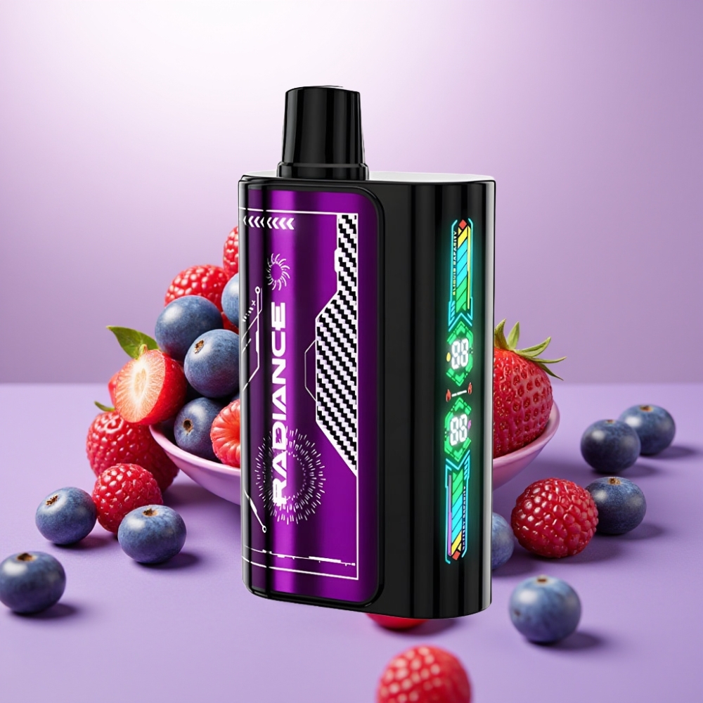 JNR Radiance Vape Desechable 31000 Caladas Sabor FRAMBUESA AZUL CEREZA – Pantalla Animada, Doble Malla, Tipo-C, 950 mAh