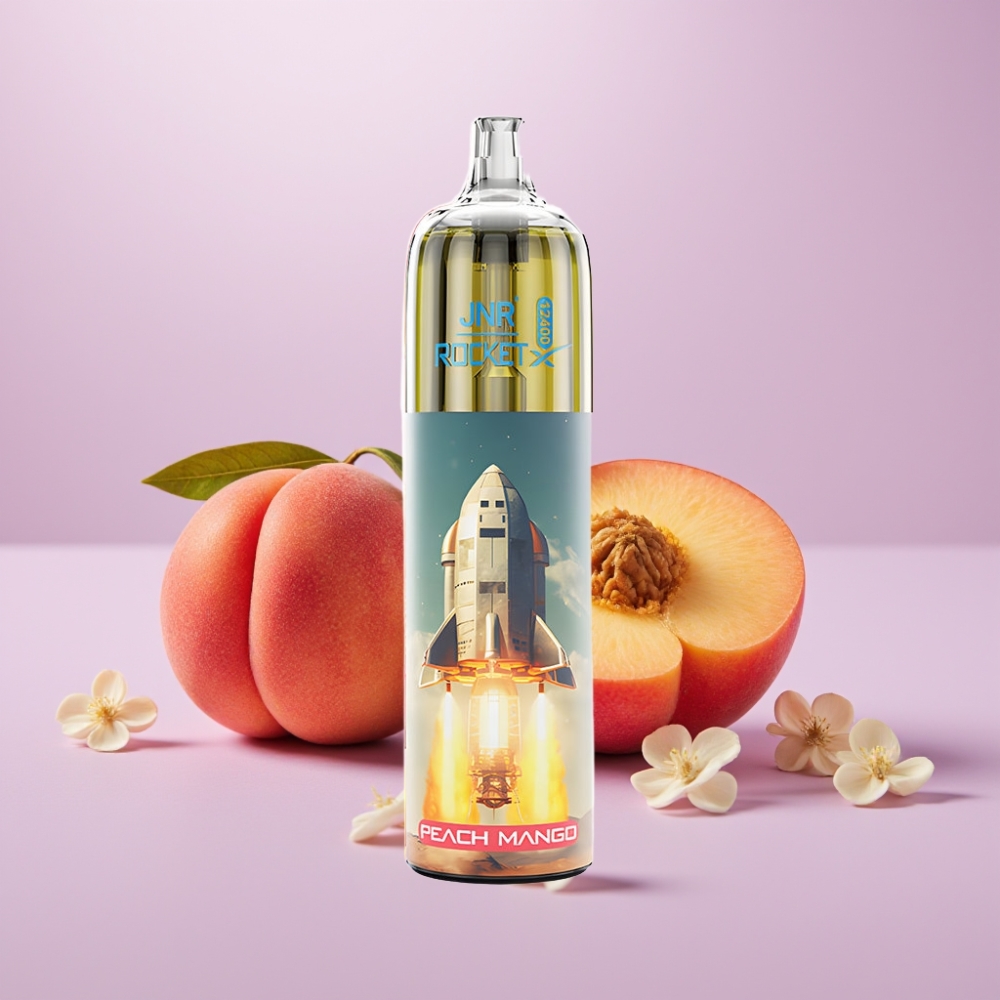 JNR Rocket-X Vape Desechable 12400 Caladas Durazno Mango con Flujo de Aire Ajustable, Luces RGB y Carga Rápida Type-C