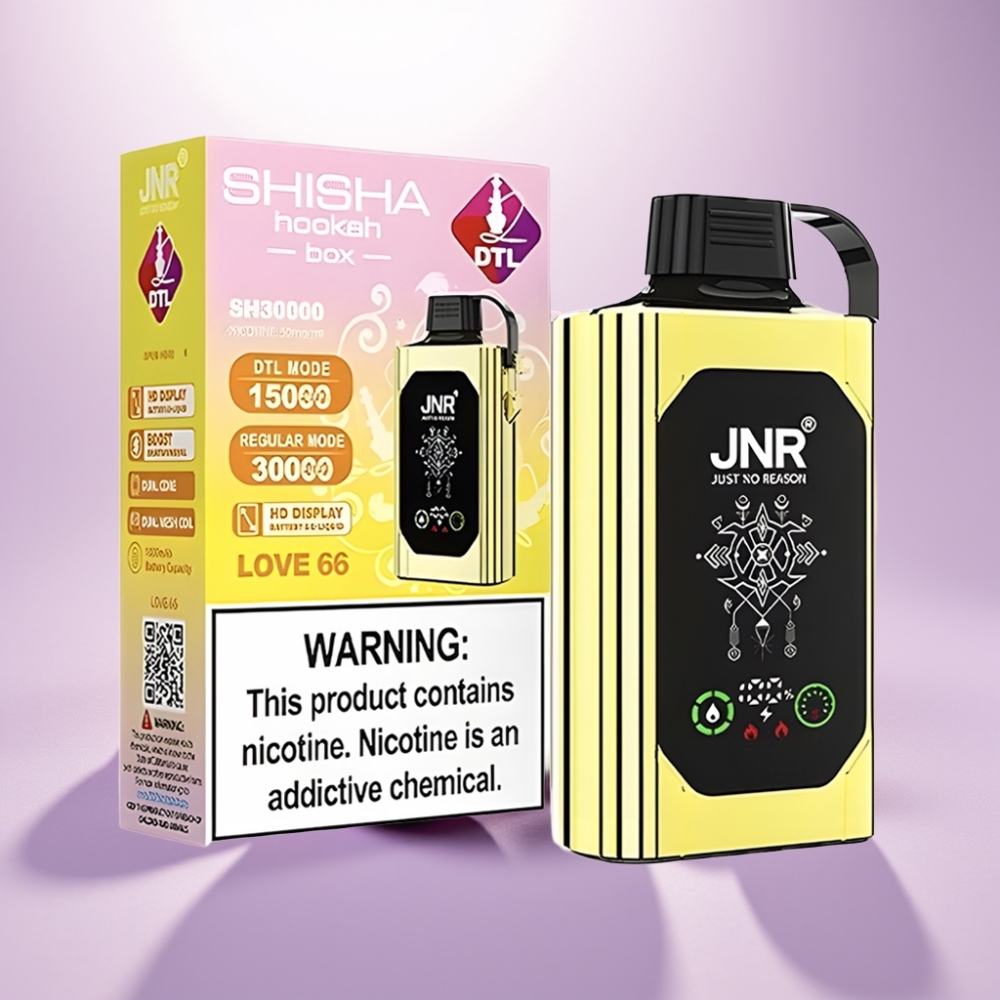JNR Shisha Hookah Box 20500 Puffs Disposable Vape Amor 66 - Pantalla HD, 25ml, Doble Malla, Tipo-C