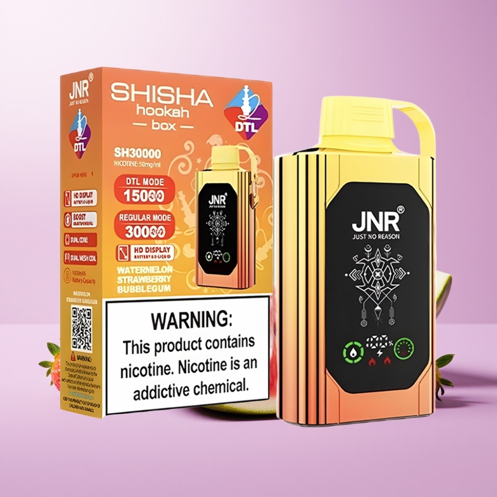JNR Shisha Hookah Box 20500 Puffs Disposable Vape Sandía Fresa Chicle con Pantalla HD, Batería 1000mAh, Carga Tipo-C, Doble Malla y Doble Núcleo, 25ml