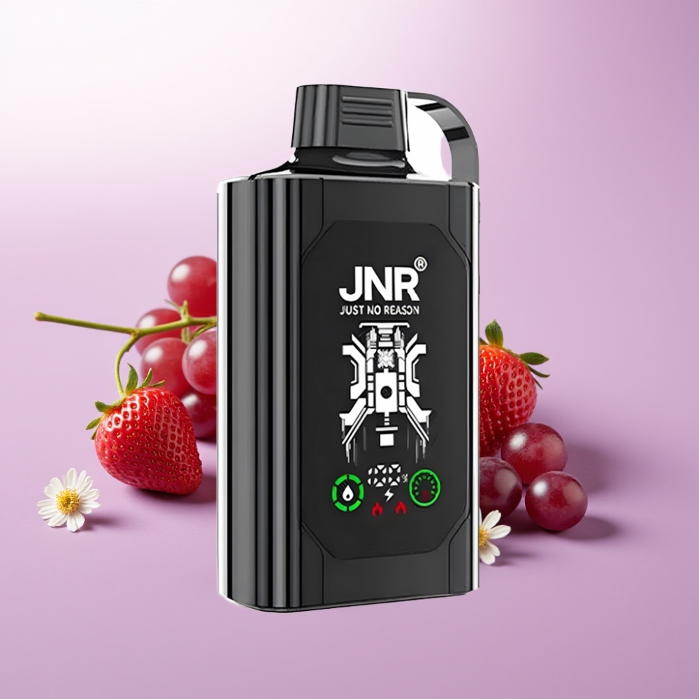 JNR Shisha Hookah Box 20500 Puffs - Fresa Uva, Pantalla HD, Batería 1000mAh, Dual Mesh Coil