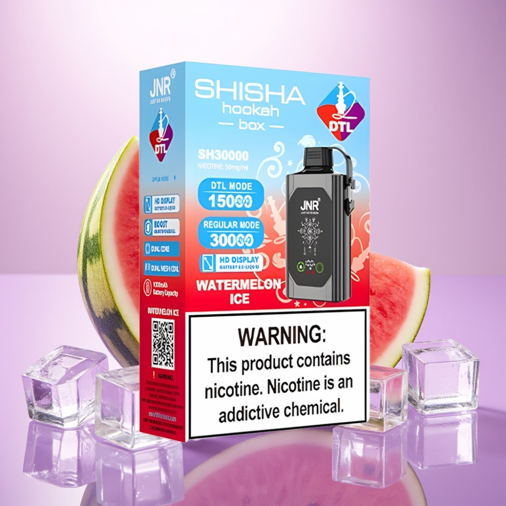 JNR Shisha Hookah Box 20500 Puffs - Sandía Helada, Pantalla HD, 25ml, Carga Rápida Tipo-C