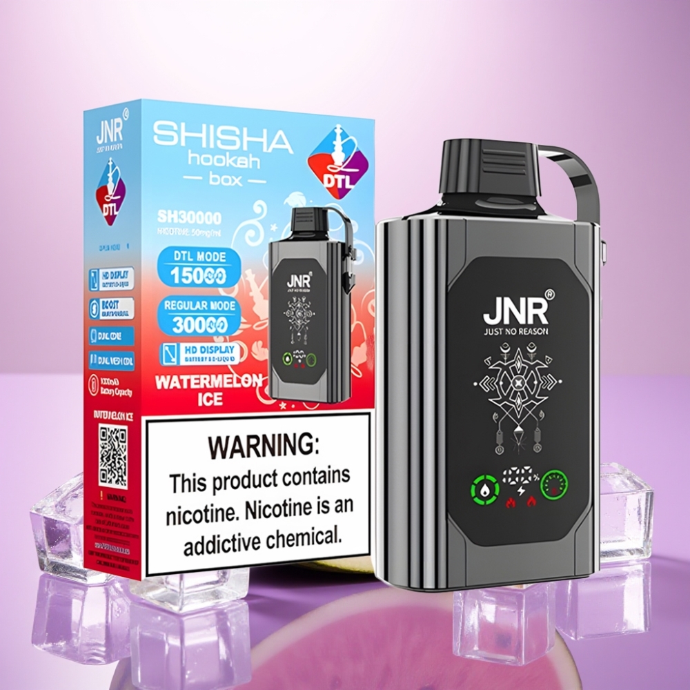 JNR Shisha Hookah Box 20500 Puffs - Sandía Helada, Pantalla HD, 25ml, Carga Rápida Tipo-C