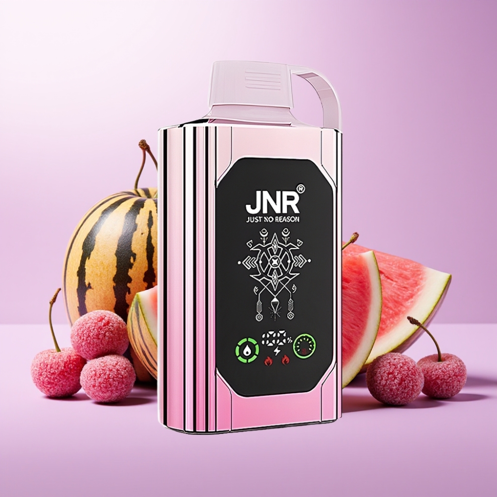 JNR Shisha Hookah Box 20500 Puffs Vape Desechable Cereza Sandía Fría con Pantalla HD, Batería 1000mAh, Carga Tipo-C y Doble Malla