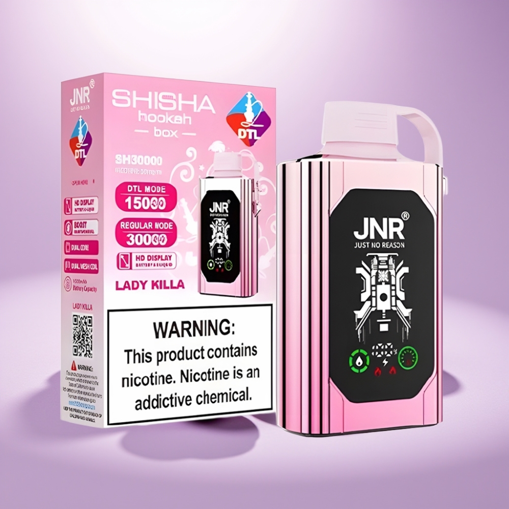 JNR Shisha Hookah Box 20500 Puffs Vape Disposable Asesina con Pantalla HD, Dual Mesh Coil, Carga Tipo-C y 25ml de Líquido