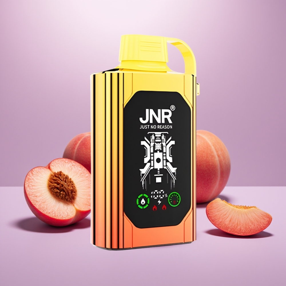 JNR Shisha Hookah Box 20500 Puffs Vape Disposable Melocotones Jugosos, Pantalla HD, 25ml, Doble Malla