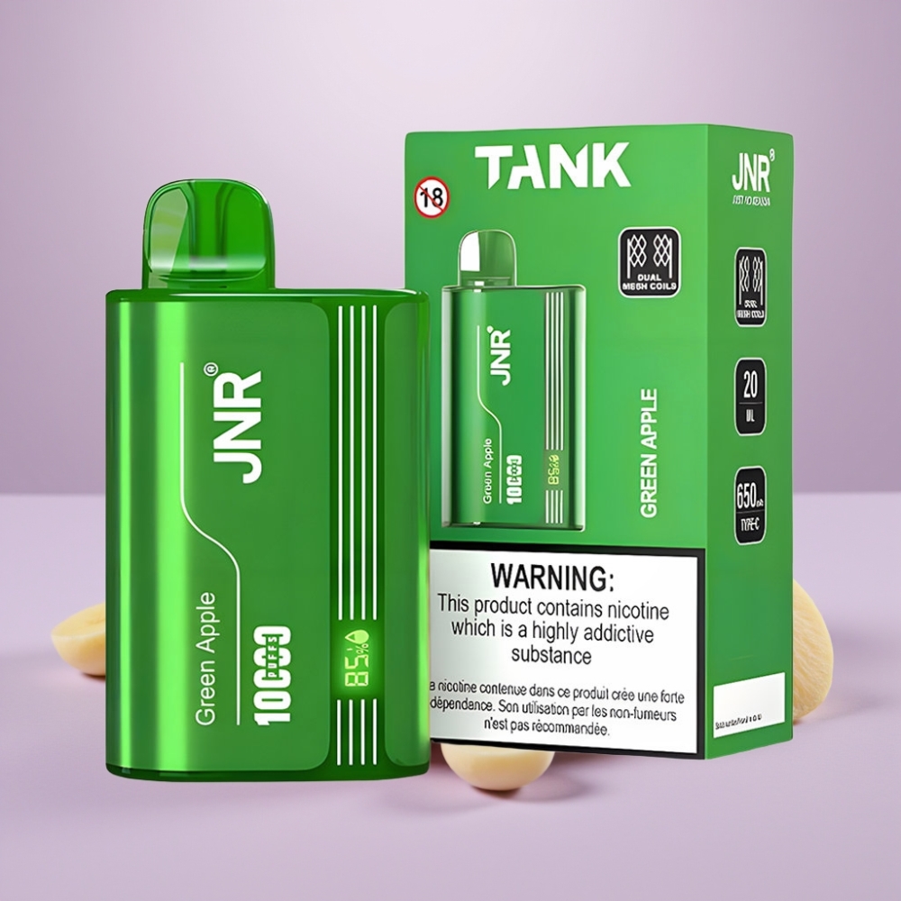 JNR Tank 10000 Puffs Vape Desechable Manzana Verde Durazno Pera con Pantalla Digital y Carga Rápida Type-C