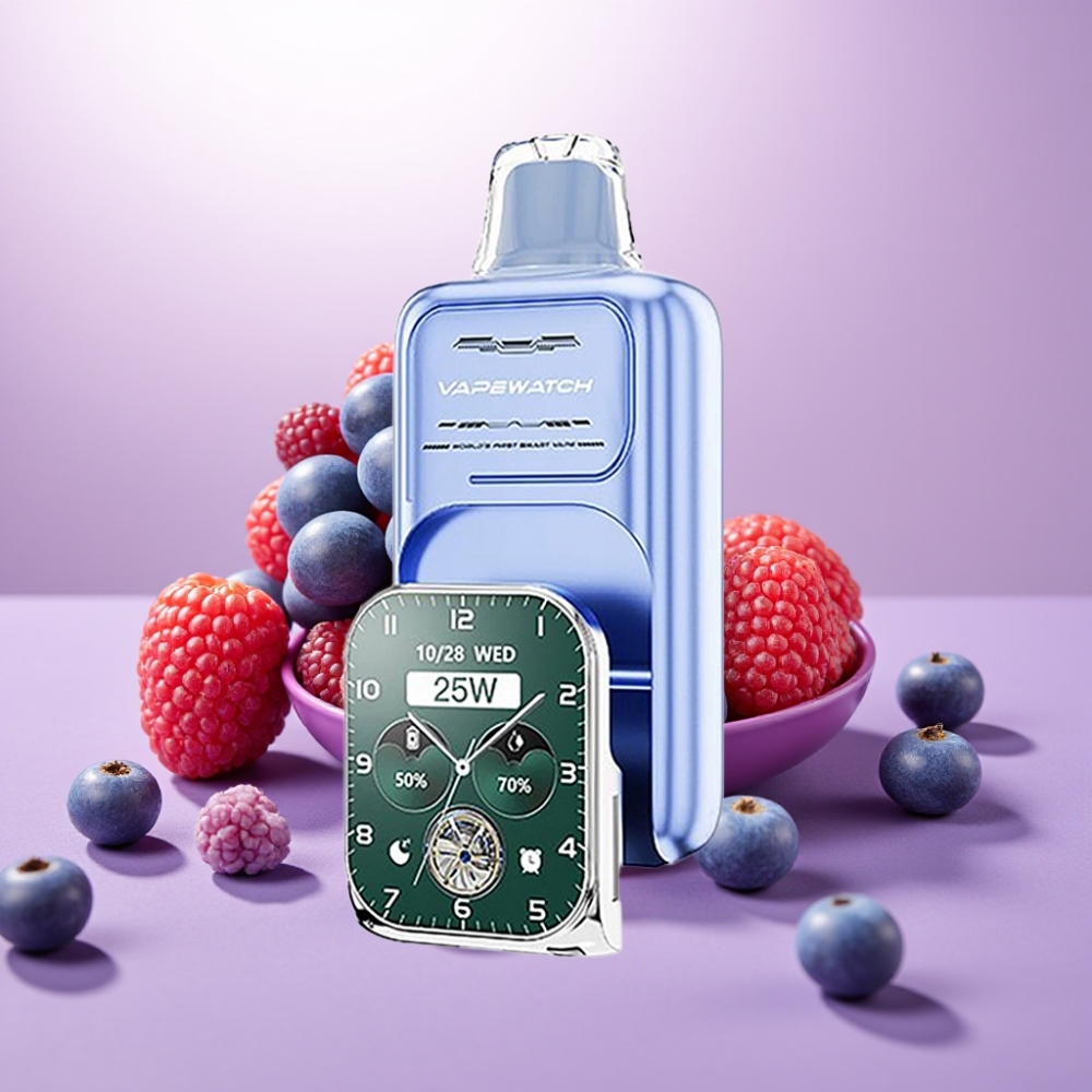 JNR VapeWatch 30000 Puffs Vape Desechable Arándano Azul Helado – 19mL, 5% Nicotina, Carga Rápida Tipo-C, Batería 1000mAh