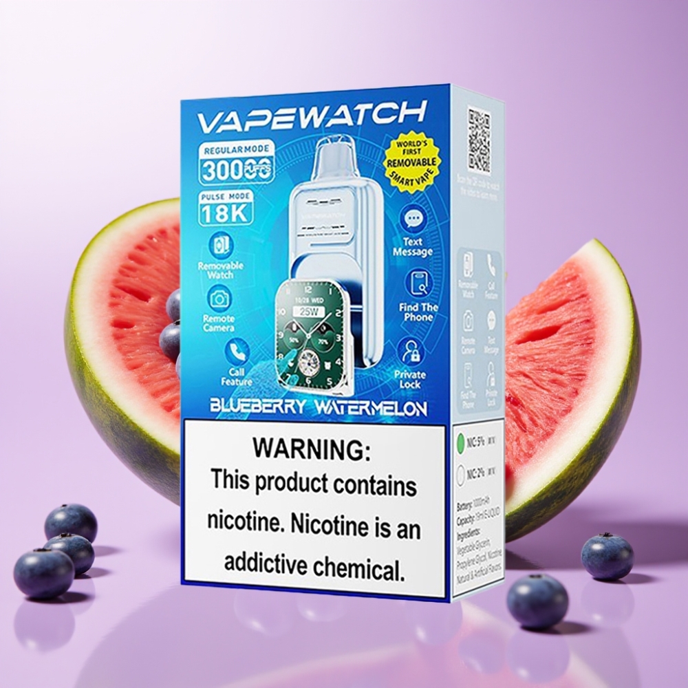 JNR VapeWatch 30000 Puffs Vape Desechable Arándano Sandía – 19mL, 5% Nicotina, Carga Rápida Tipo-C