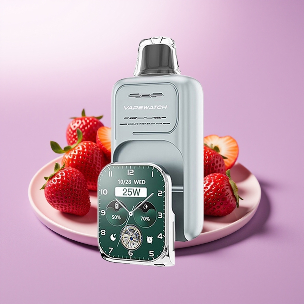 JNR VapeWatch 30000 Puffs Vape Desechable Fresa Helada - 19mL, 5% Nicotina, Carga Rápida Type-C, Doble Malla
