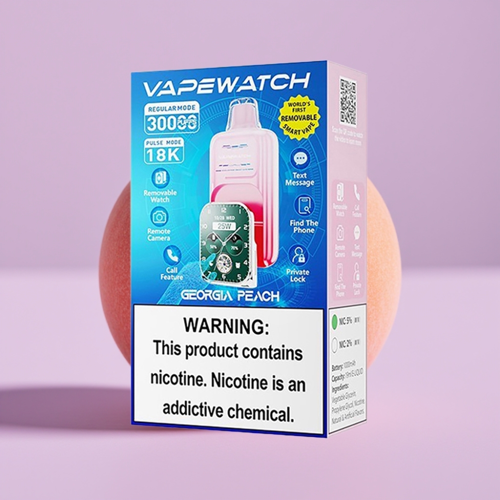 JNR VapeWatch 30000 Puffs Vape Desechable Melocotón de Georgia, 19mL, 5% Nicotina, Carga Rápida Type-C