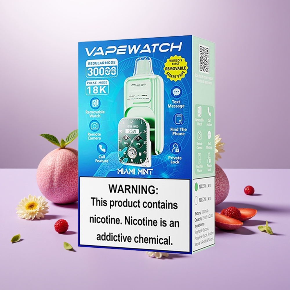 JNR VapeWatch 30000 Puffs Vape Desechable Menta de Miami con 19mL y Doble Malla