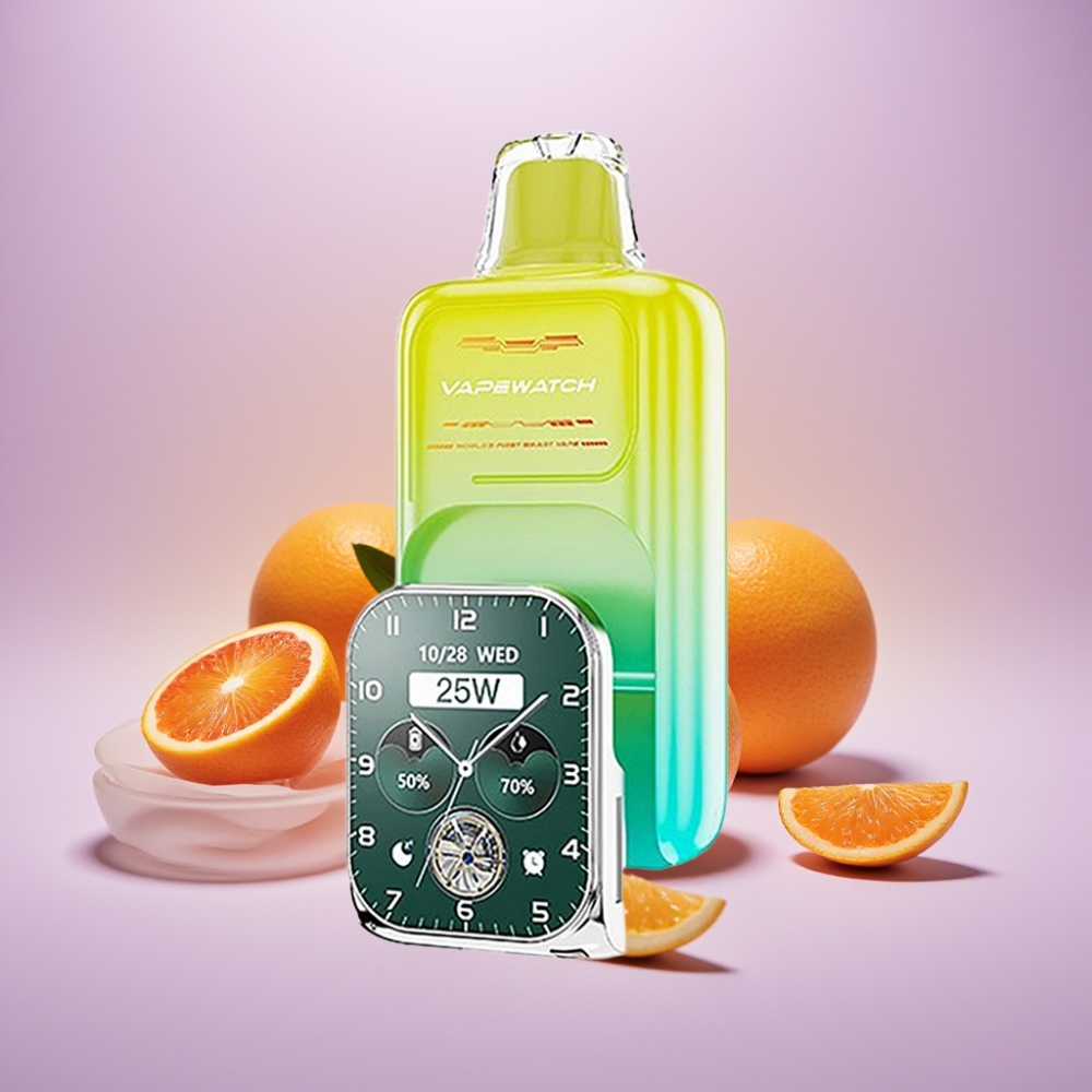 JNR VapeWatch 30000 Puffs Vape Desechable Naranja Mango – 19mL, 5% Nicotina, Carga Rápida Type-C