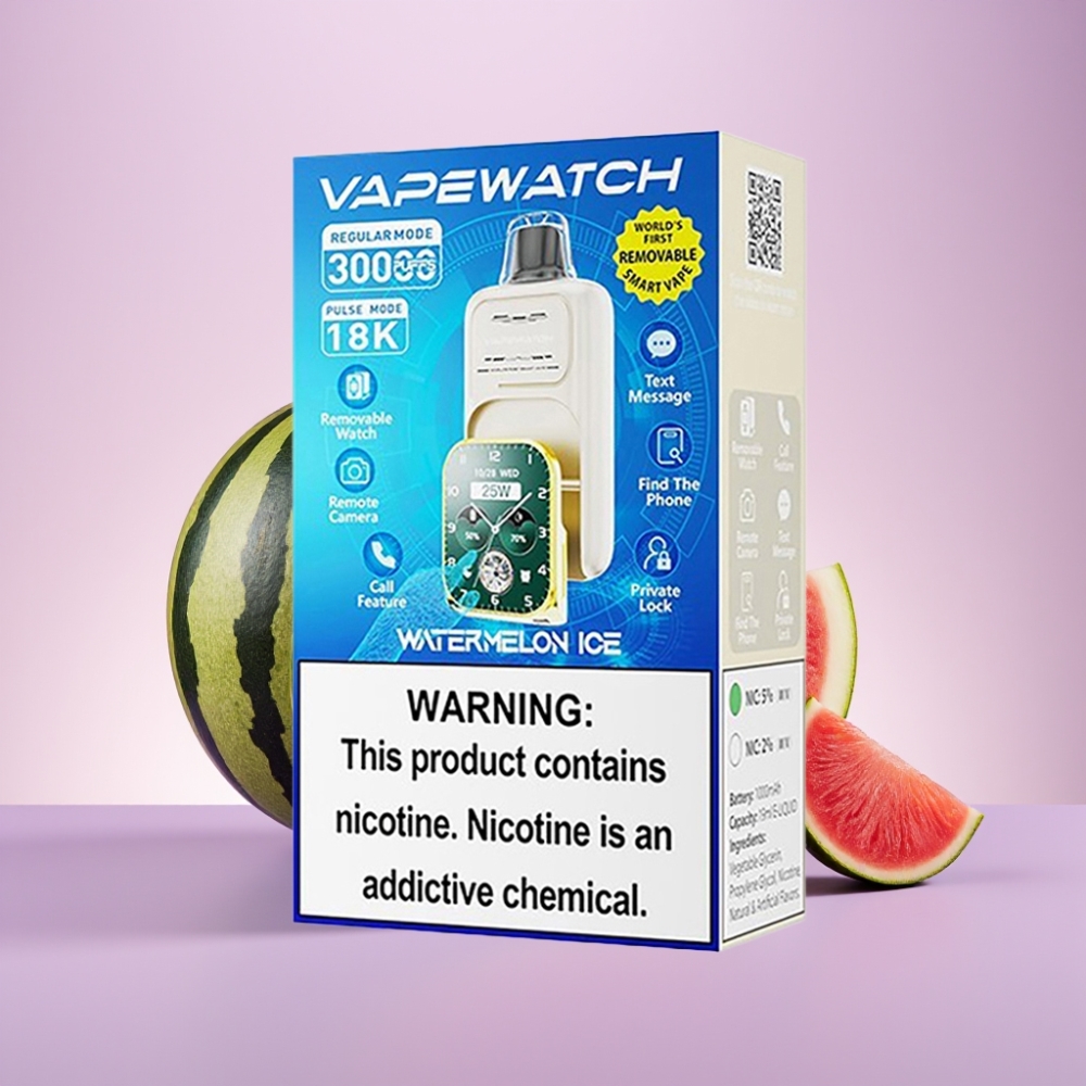 JNR VapeWatch 30000 Puffs Vape Desechable Sandía Hielo - 19mL, 5% Nicotina, Carga Rápida Tipo-C