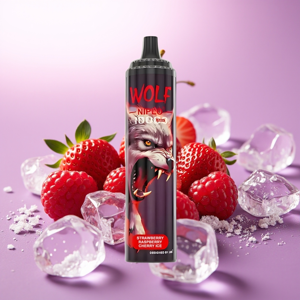 JNR Wolf Niplo 10000 Puffs Vape Desechable Fresa Frambuesa Cereza Hielo - 20ml, 5% Nicotina, Tipo-C