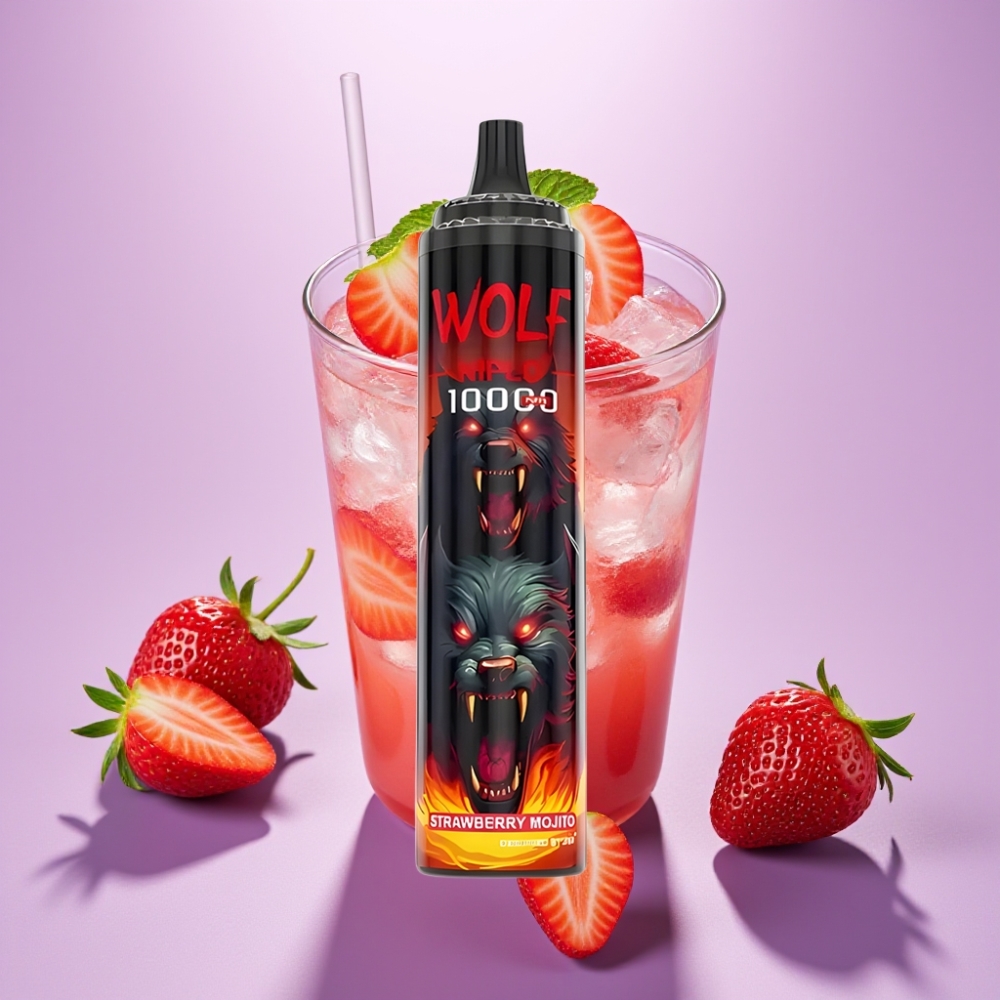 JNR Wolf Niplo 10000 Puffs Vape Desechable Mojito de Fresa - 20ml, 5% Nicotina, Carga Tipo-C