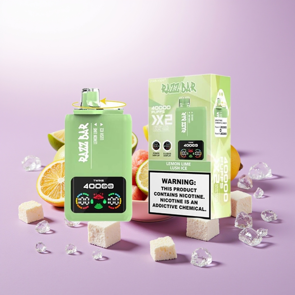 Razz Bar 40000 Puffs Vape Desechable LIMÓN LIMA & LUSH ICE con Pantalla, Bobina Doble 1.0Ω y Batería 650mAh
