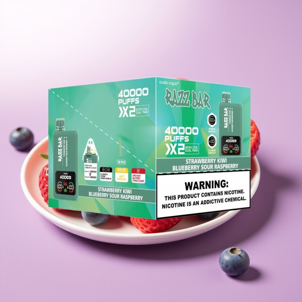 Razz Bar 40000 Puffs Vape Desechable con Pantalla - FRESA KIWI & ARÁNDANO FRAMBUESA ÁCIDA - 1.0Ω×2 Mesh, 650mAh, Tipo-C, 2%/5% Nicotina