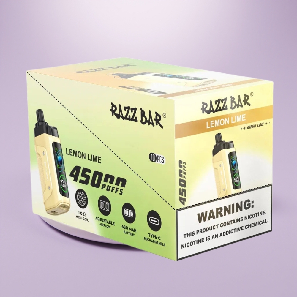 Razz Bar 45000 Puffs Desechable Vape Limón Lima con Bobina Mesh 1.0 Ohm y Flujo de Aire Ajustable