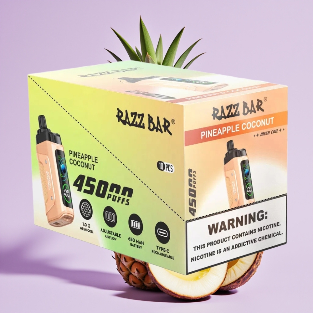 Razz Bar 45000 Puffs Disposable Vape Piña Coco con Bobina Mesh 1.0 Ohm y Batería 650 mAh