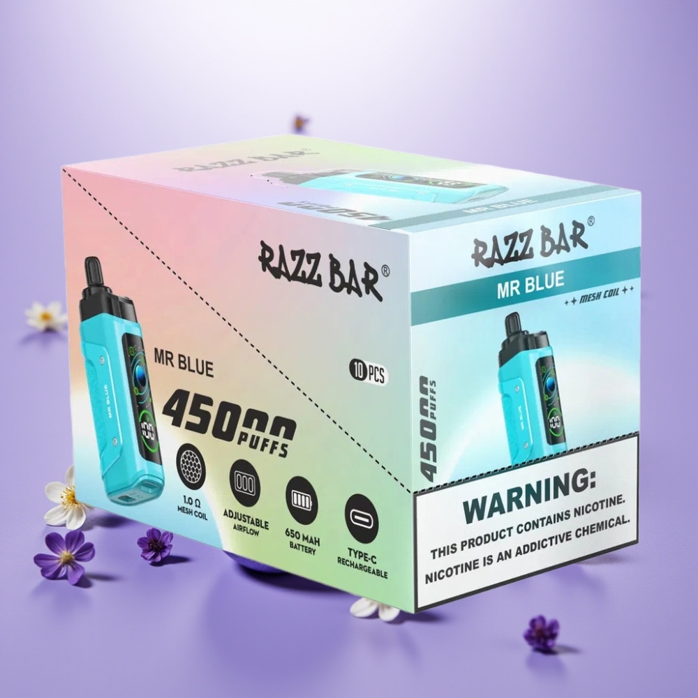 Razz Bar 45000 Puffs Disposable Vape Señor Azul – 1.0 Ohm Mesh, Ajustable, Recargable