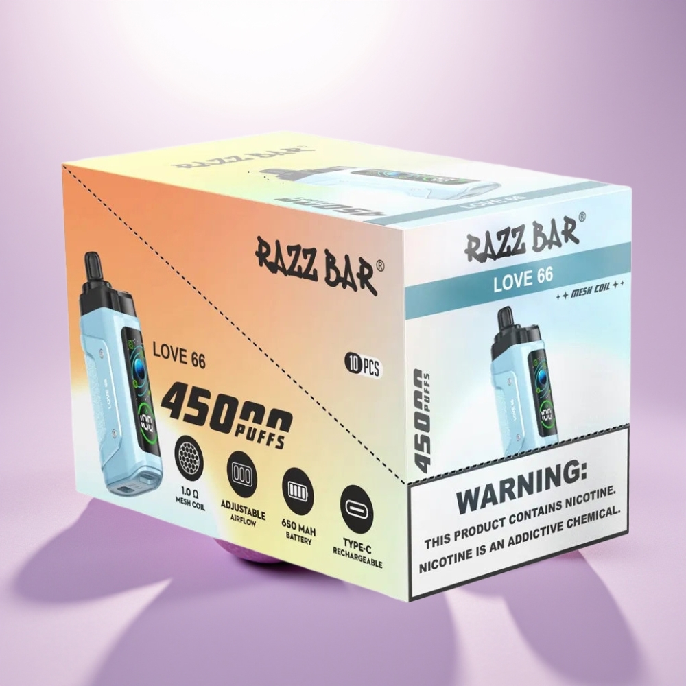 Razz Bar 45000 Puffs Vape Desechable Amor 66 – 1.0 Ohm, Flujo de Aire Ajustable, Recargable Tipo-C