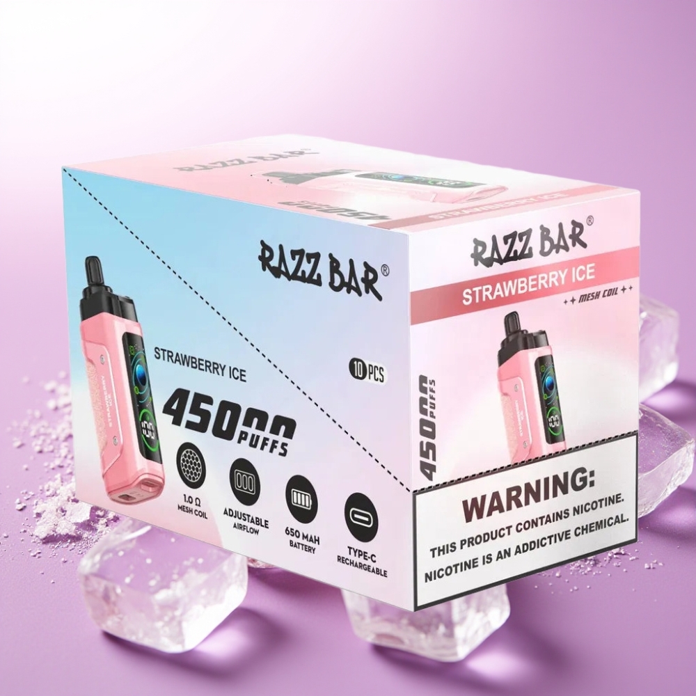 Razz Bar 45000 Puffs Vape Desechable Fresa Helada con Bobina Mesh 1.0 Ohm y Batería 650 mAh Recargable