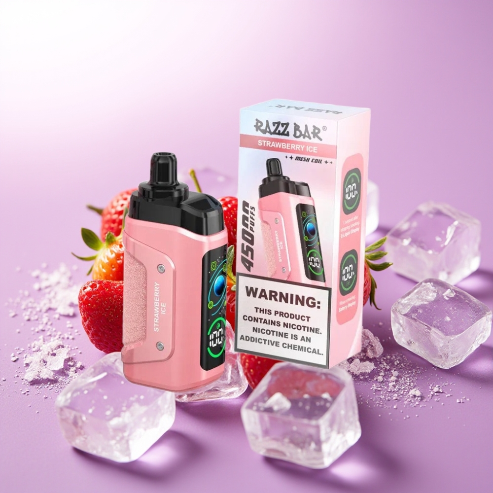 Razz Bar 45000 Puffs Vape Desechable Fresa Helada con Bobina Mesh 1.0 Ohm y Batería 650 mAh Recargable