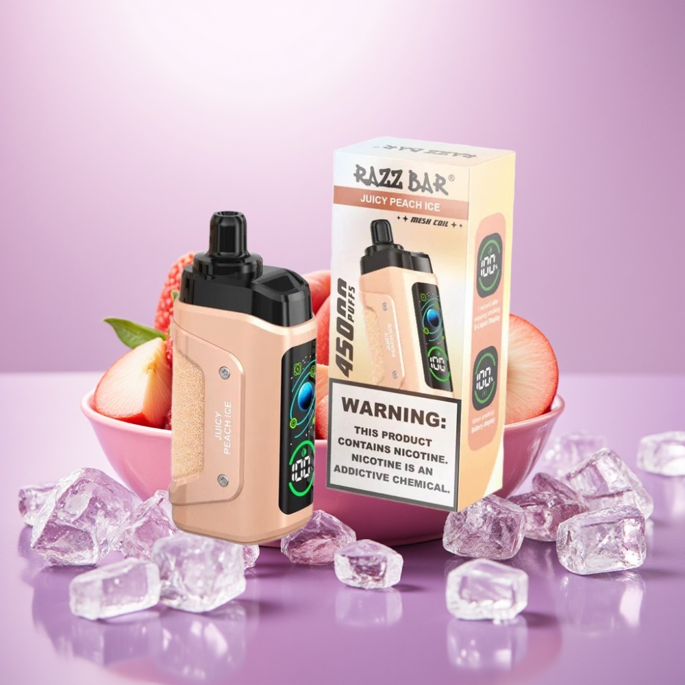 Razz Bar 45000 Puffs Vape Desechable Melocotón Jugoso Helado con Bobina Mesh 1.0 Ohm y Flujo de Aire Ajustable