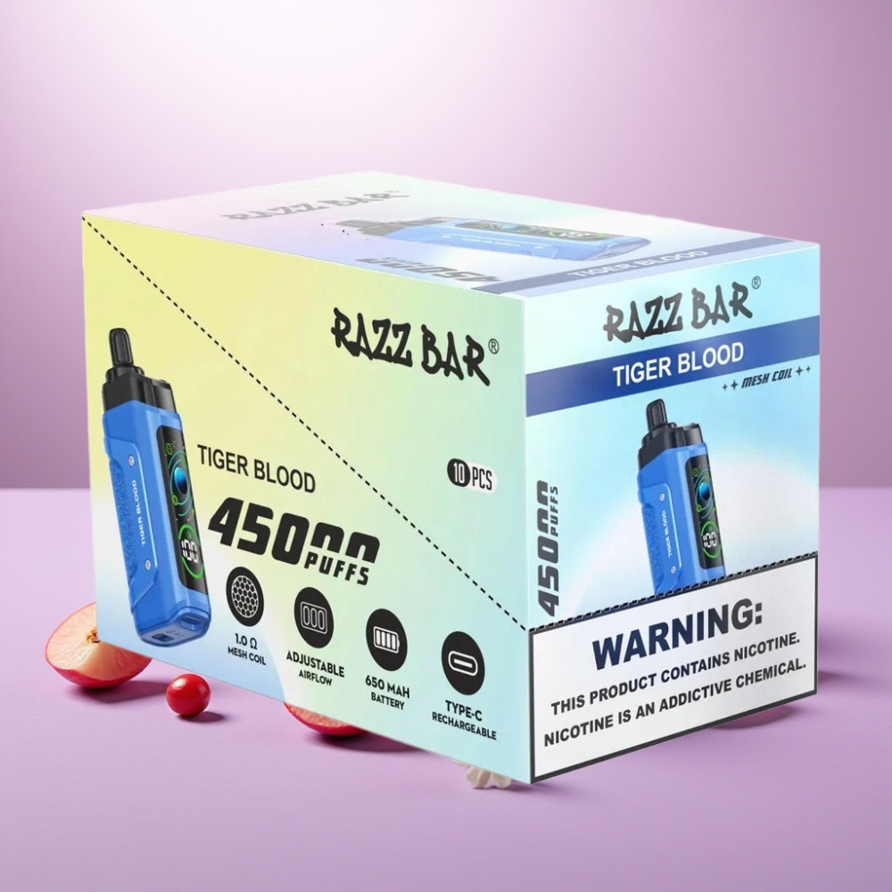 Razz Bar 45000 Puffs Vape Desechable Sangre de Tigre con Batería 650 mAh y Flujo de Aire Ajustable