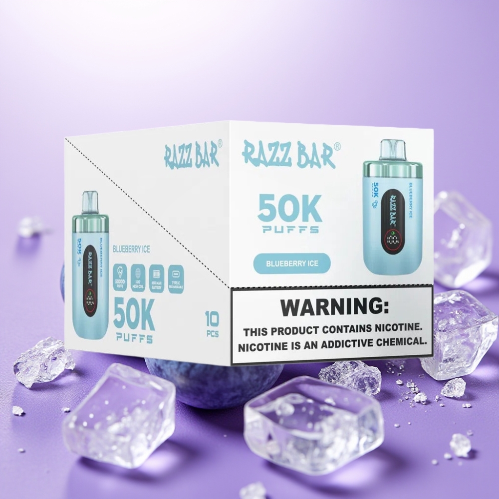 Razz Bar 50K Puffs Desechable Vape Arándano Helado – 50000 Puffs, Bobina Mesh 1.0 Ohm, Recargable Tipo-C, 2% Nicotina